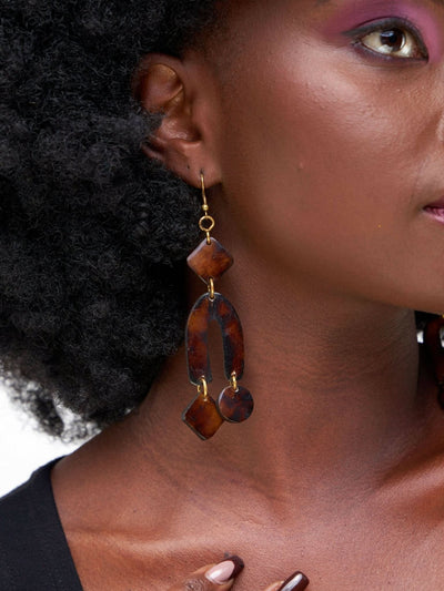 Dangle Earring - Brown - Shopzetu