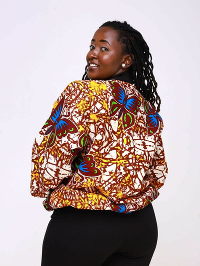 Ancestral House Nef Africanprint Bomber - Brown - Shopzetu