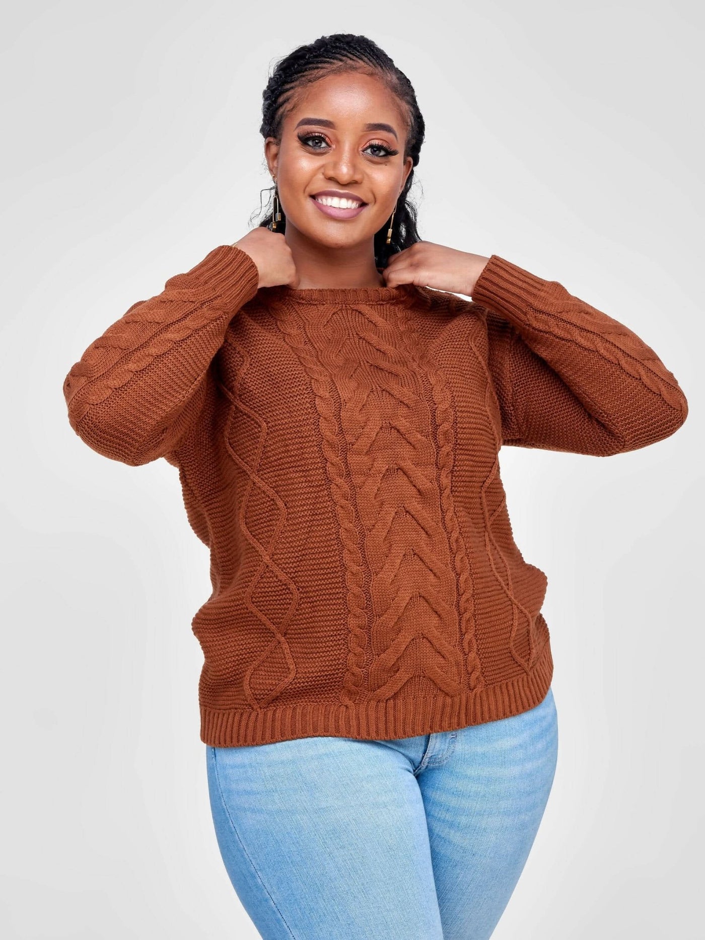 The Fashion Frenzy Round Neck Pullover - Brown - Shopzetu