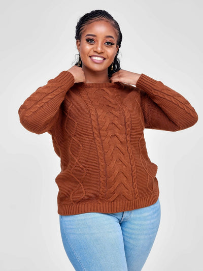 The Fashion Frenzy Round Neck Pullover - Brown - Shopzetu