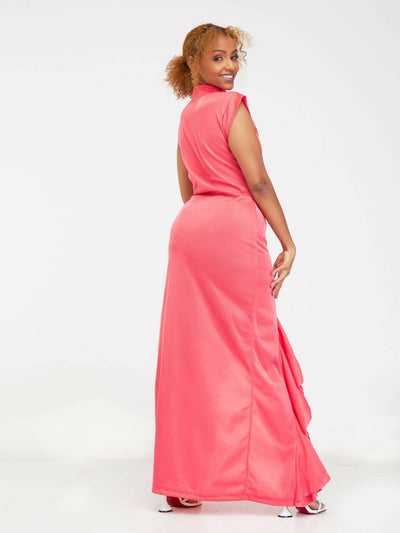 Juka Closet Ruffled Maxi Dress - Peach - Shopzetu