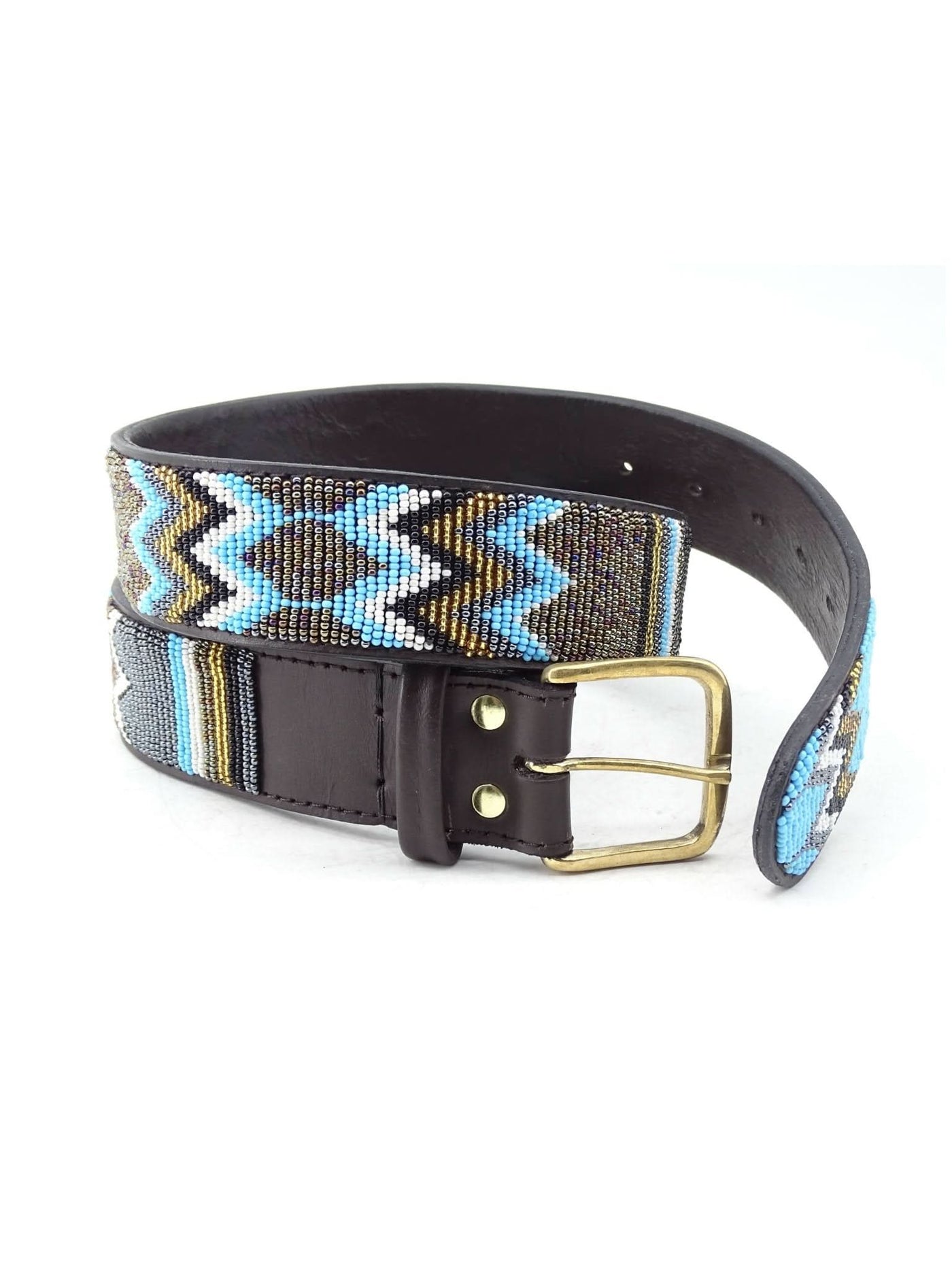 Azu's 4cm Width Beaded Belt - S8 - Turquoise / Khaki / Black - Shopzetu