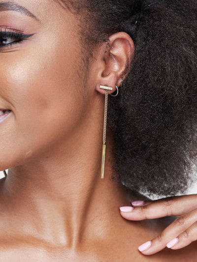 The M Collective Short Bar Brass Earrings - Gold - Shopzetu