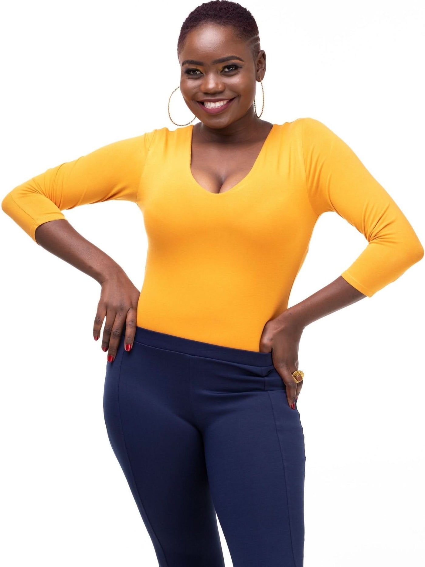 Vivo Basic 3/4 Sleeved Double Layered Bodysuit - Mustard - Shop Zetu Kenya