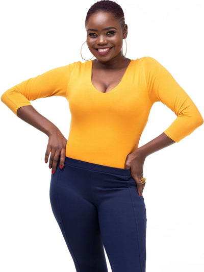 Vivo Basic 3/4 Sleeved Double Layered Bodysuit - Mustard - Shop Zetu Kenya