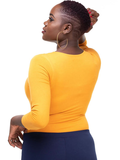 Vivo Basic 3/4 Sleeved Double Layered Bodysuit - Mustard - Shop Zetu Kenya