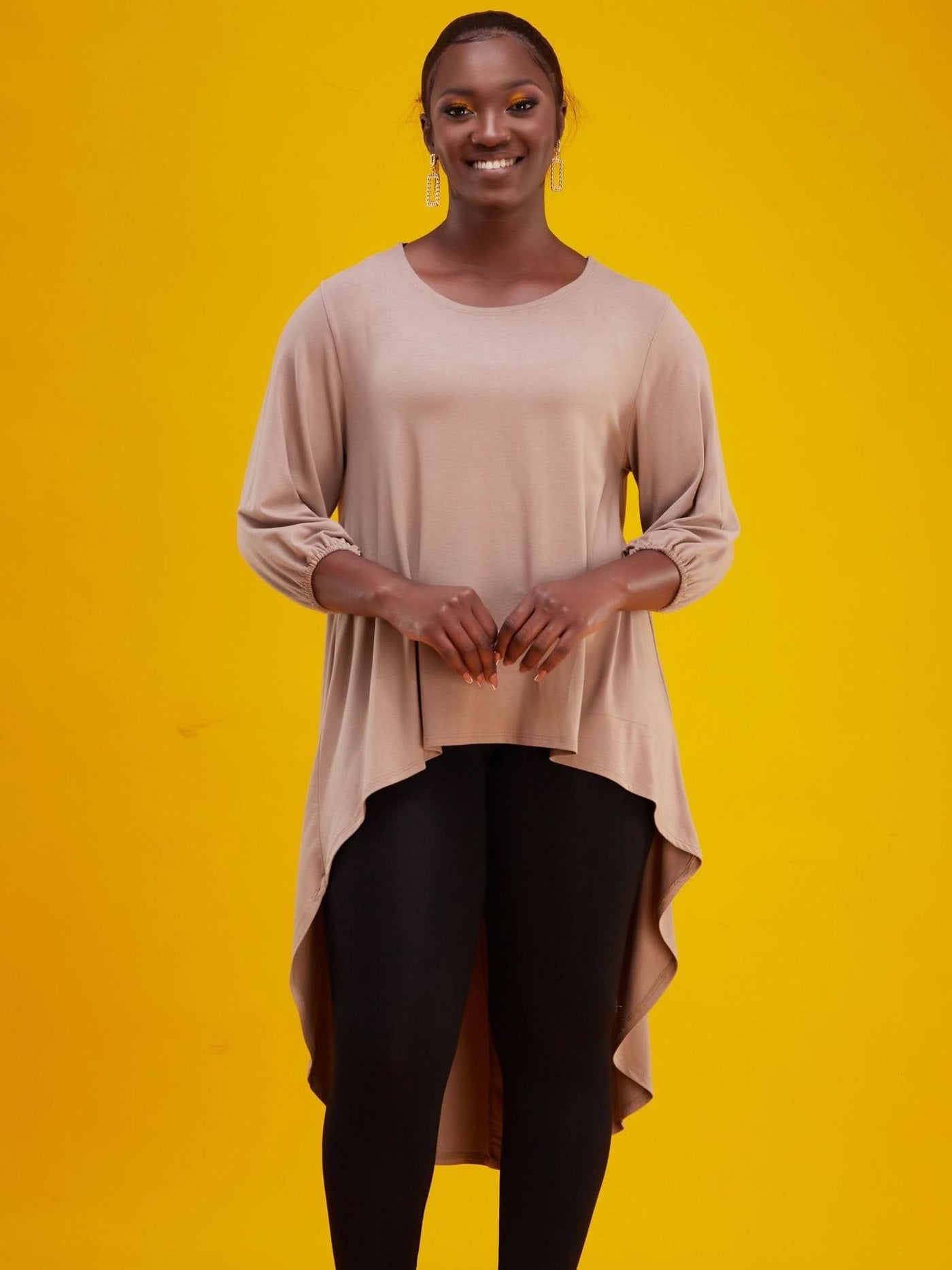 Vivo Basic Nalia High Low Jersey Top - Taupe - Shop Zetu Kenya