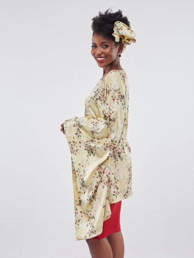 Vivo Jamila Side Drape Top - Yellow Floral Print - Shopzetu