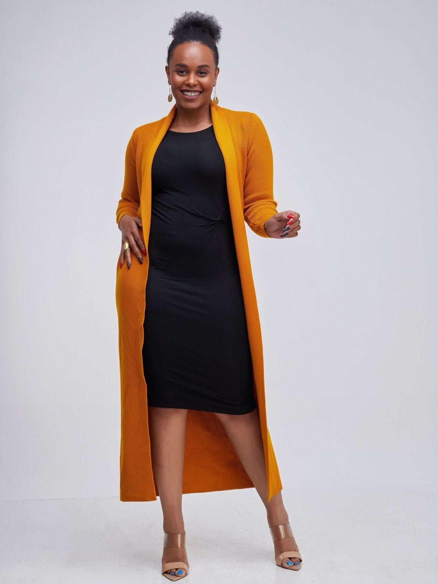 Vivo Long Sleeve Maxi Waterfall - Mustard - Shopzetu