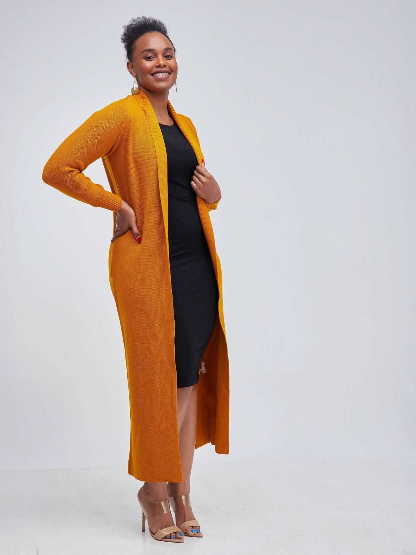 Vivo Long Sleeve Maxi Waterfall - Mustard - Shopzetu