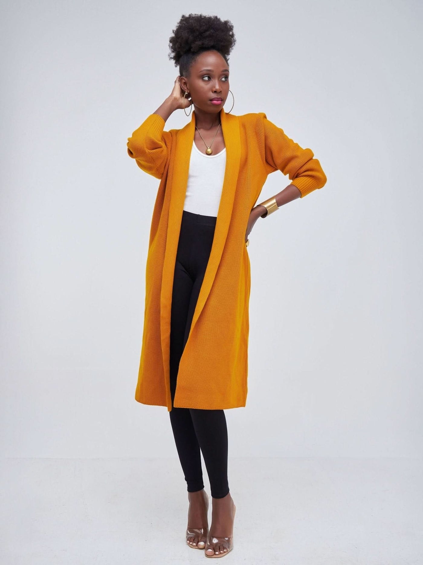 Vivo Long Sleeve Midi Waterfall - Mustard - Shopzetu
