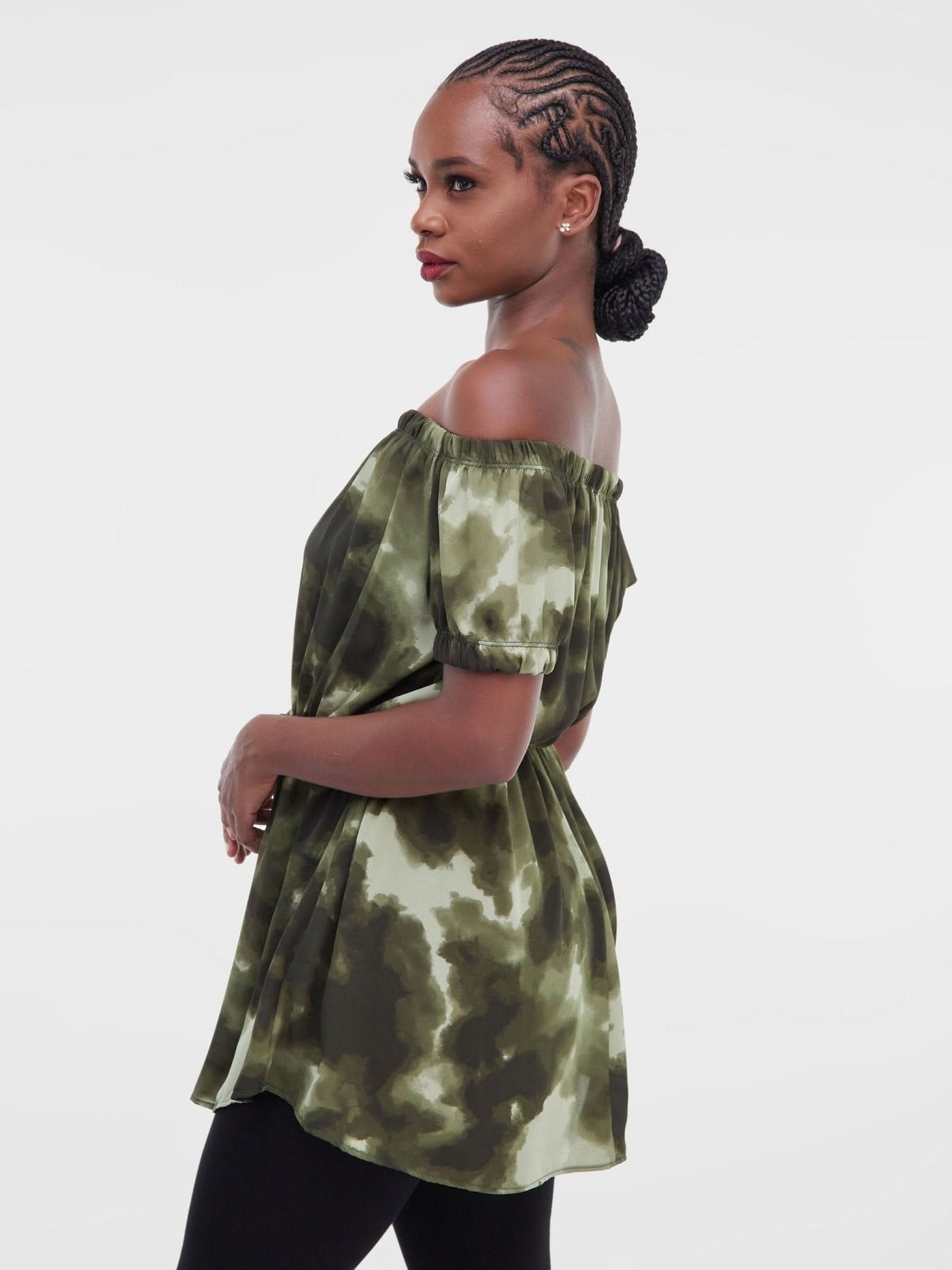 Vivo Lulu Off Shoulder Tunic - Green TD Print - Shop Zetu Kenya