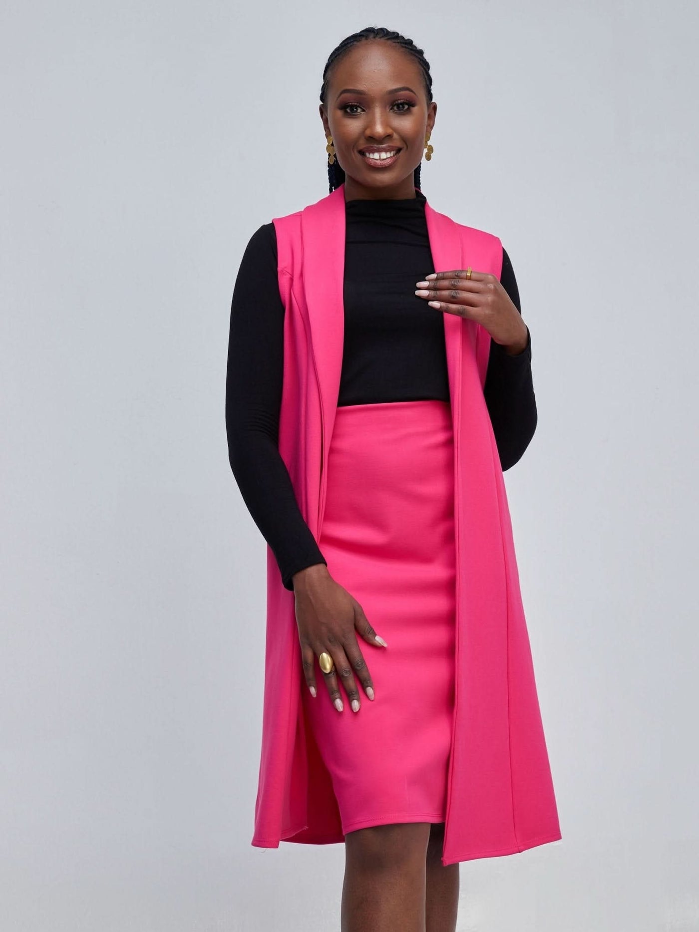 Vivo Zena Sleeveless Shawl Collar Overcoat - Pink - Shopzetu