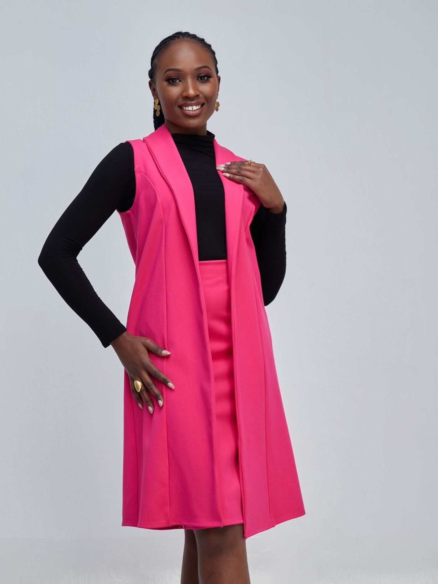 Vivo Zena Sleeveless Shawl Collar Overcoat - Pink - Shopzetu