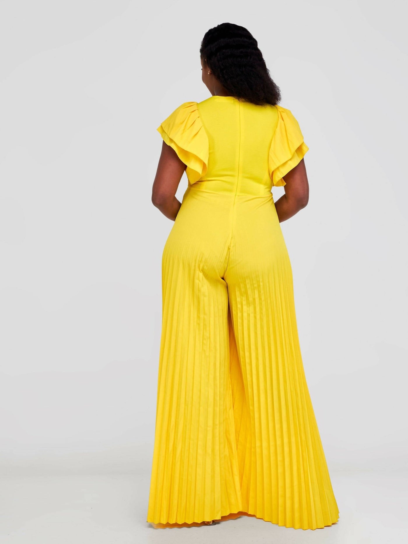 Bold N Chic Pleated Flared Jumpsuit - Yellow - Shopzetu