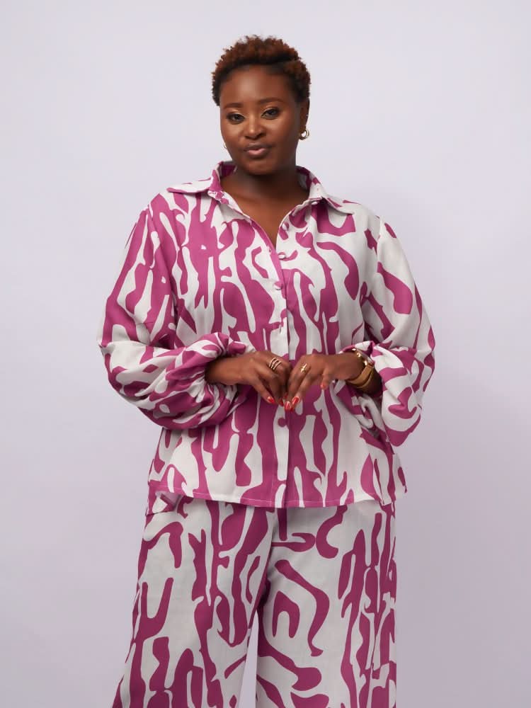Tuli Aria Pant Set - Purple / White Print - Shopzetu