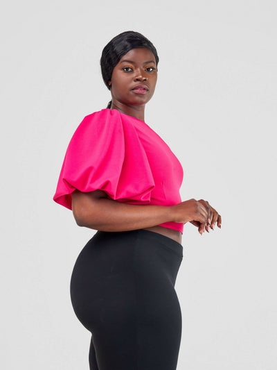 Chic Clique One Hand Ruffle Sleeve Top - Pink - Shopzetu