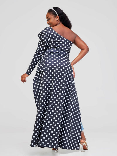 Bold N Chic One Shoulder Polka Dot Trail Top - Black - Shopzetu