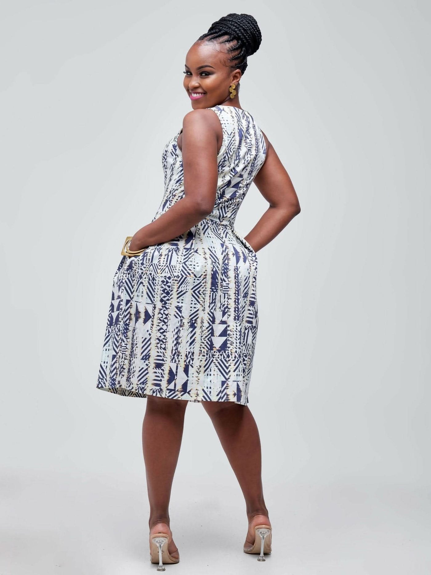 The Fashion Frenzy Aztec Printed Skater- Cream - Shopzetu