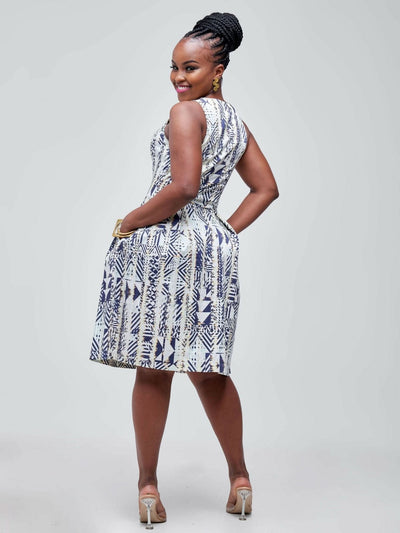 The Fashion Frenzy Aztec Printed Skater- Cream - Shopzetu