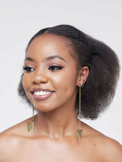 The M Collective Long Bar and Triangle Brass Earrings - Gold - Shopzetu
