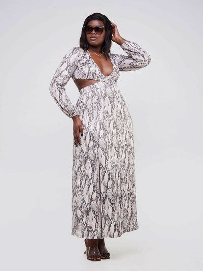 Exclusive Styles Snake Print Mid Cut Out Dress - Snake Print - Shopzetu