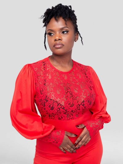 Bold N Chic Lace Jumpsuit - Red - Shopzetu