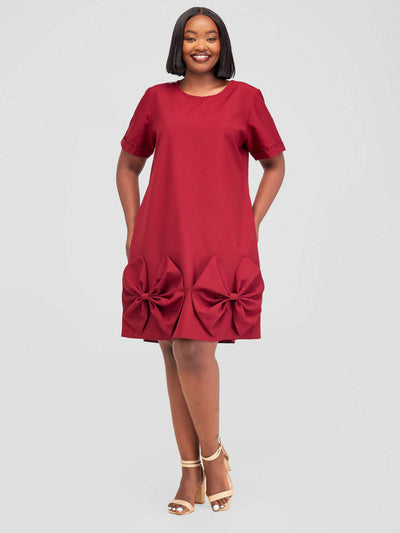 Mariste Tausi Shift Dress - Maroon - Shopzetu