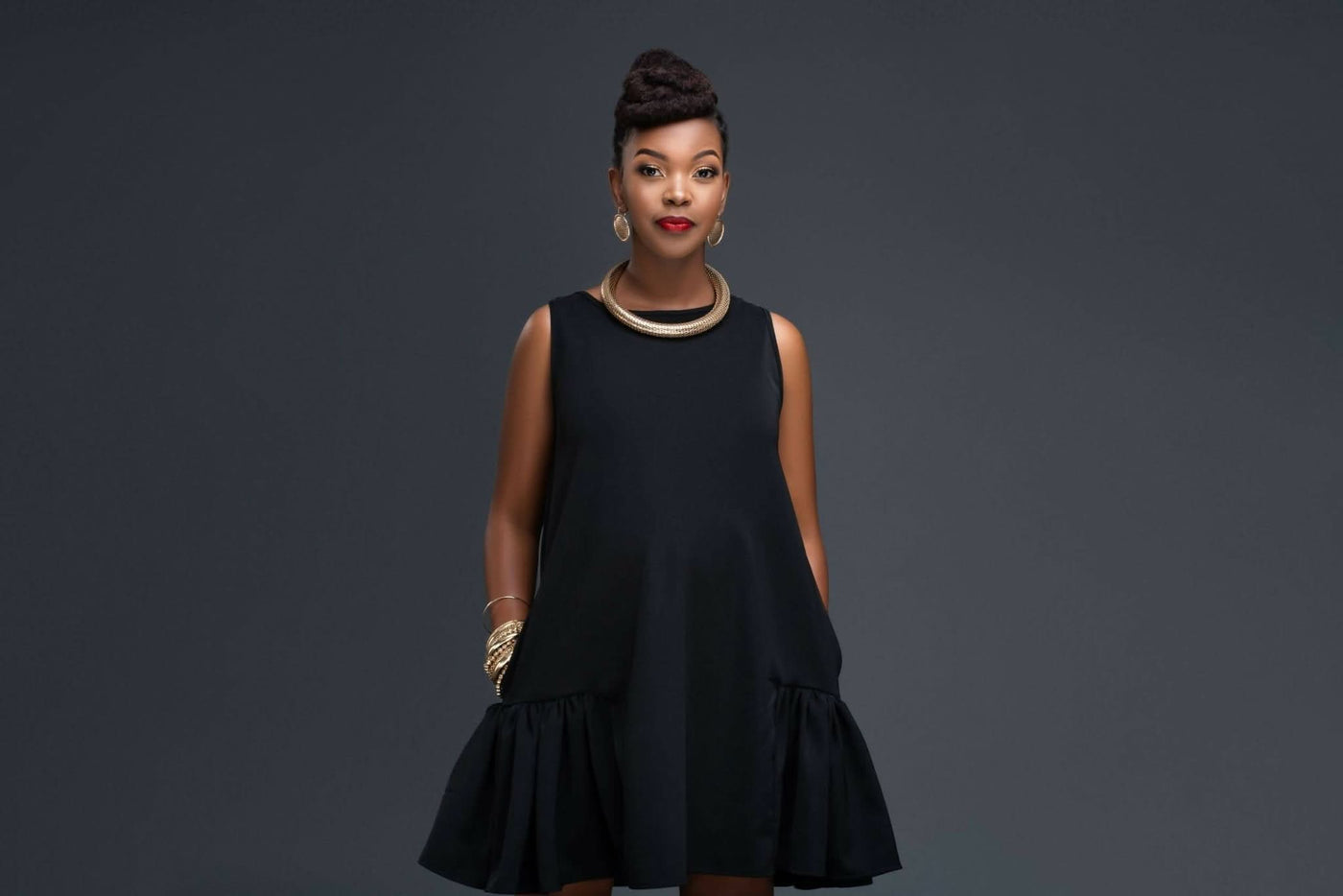 Zia Africa "Pisces" Sleeveless Shift Dress - Black - Shopzetu