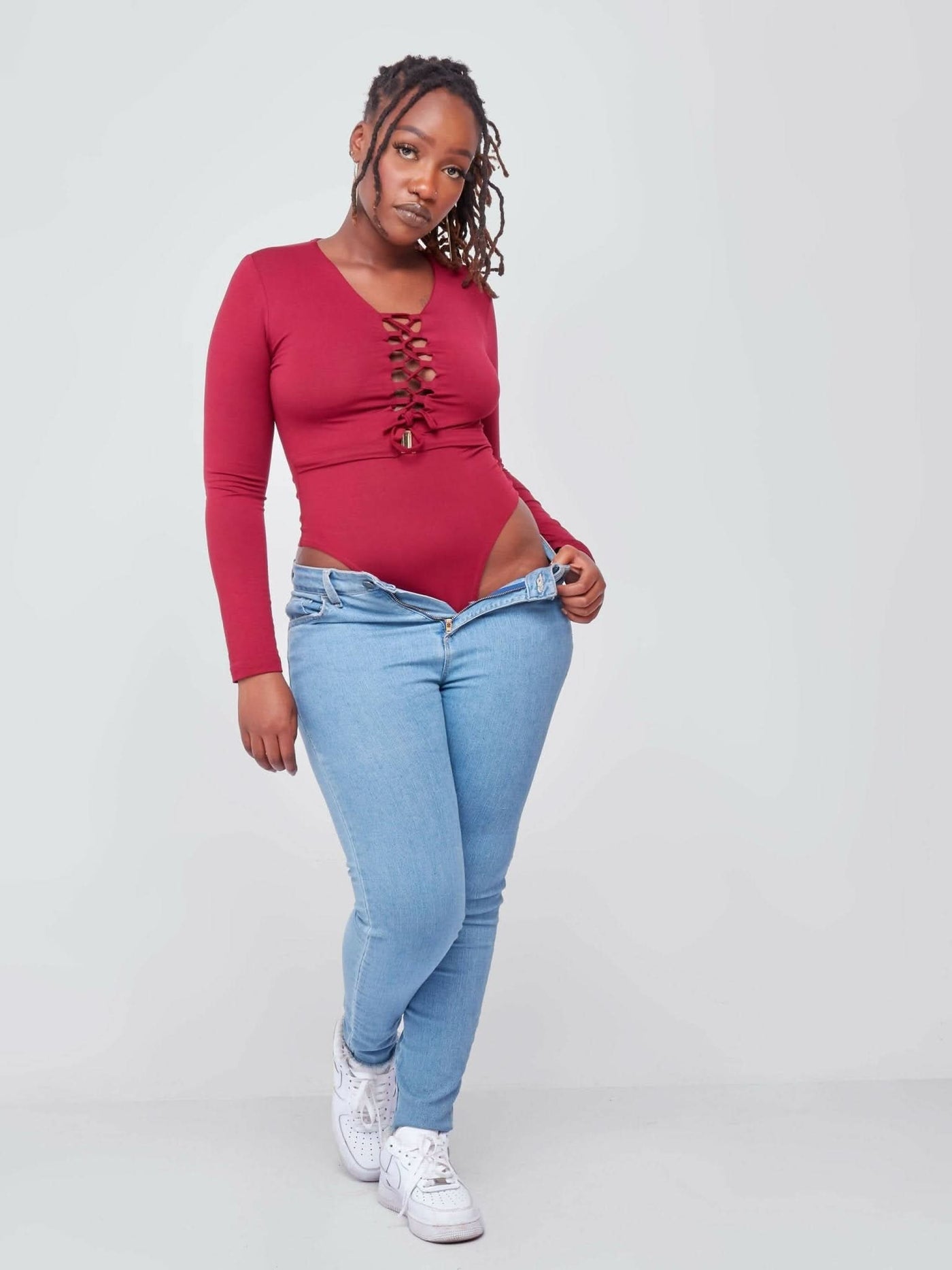 Zola Stringed Bodysuit - Maroon - Shop Zetu Kenya