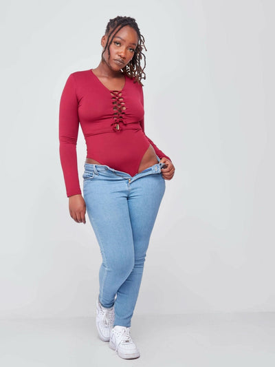 Zola Stringed Bodysuit - Maroon - Shop Zetu Kenya