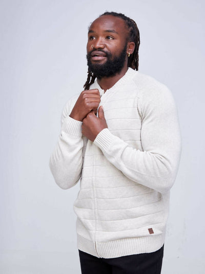 Zipped Cardigan - White - Shopzetu