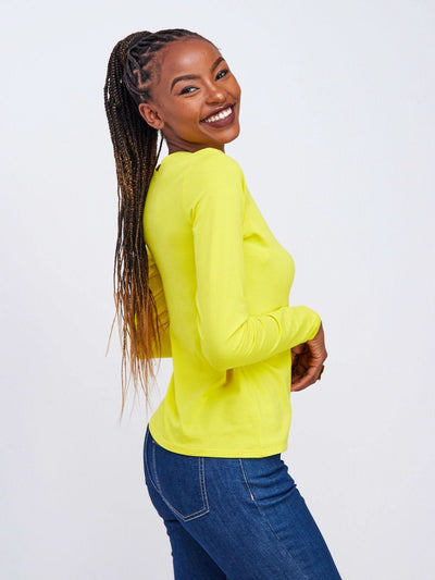 Zoya Basic Long Sleeve Top - Yellow - Shopzetu