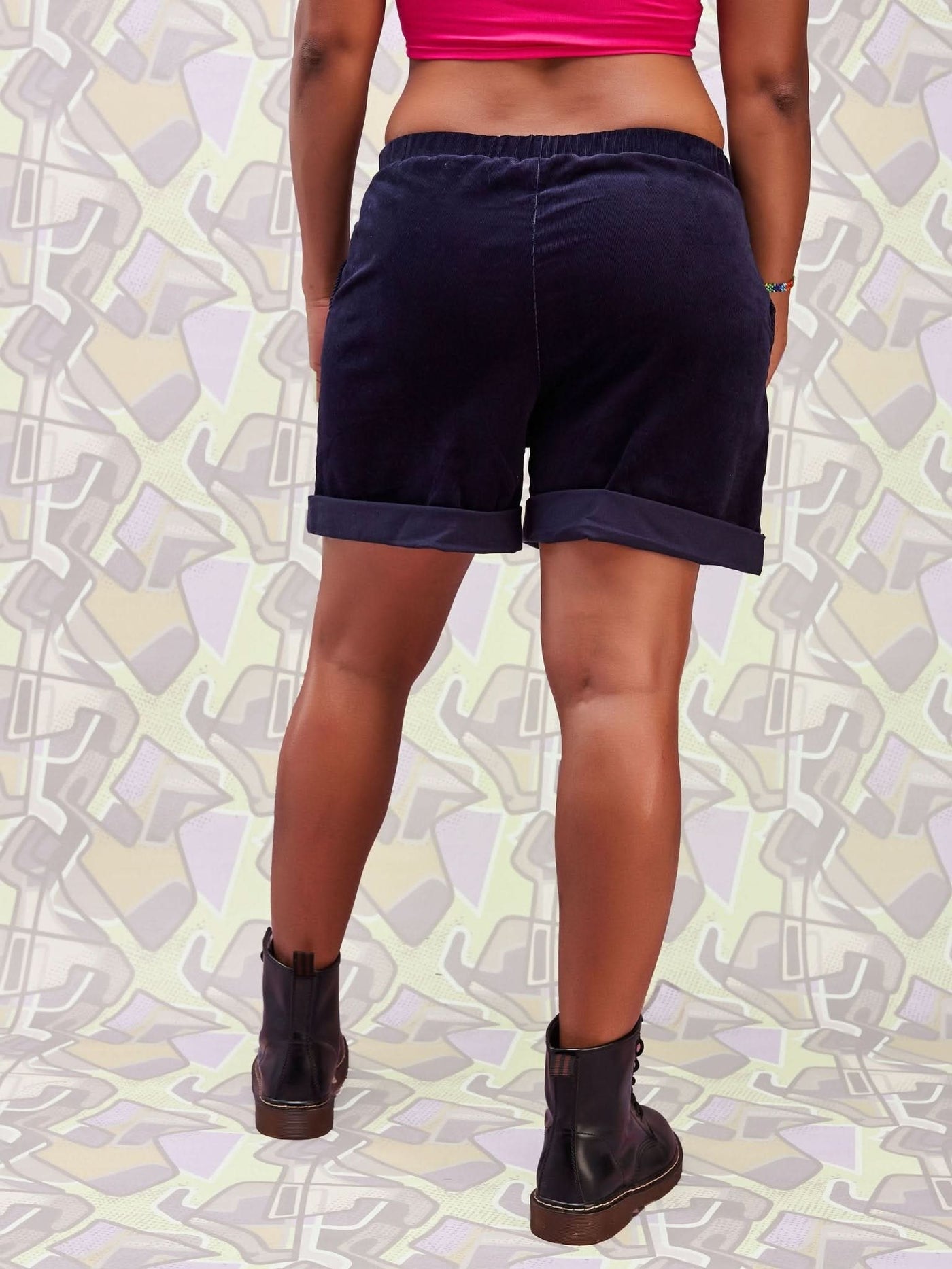 Zoya Brave Corduroy Booty Shorts - Navy Blue - Shopzetu