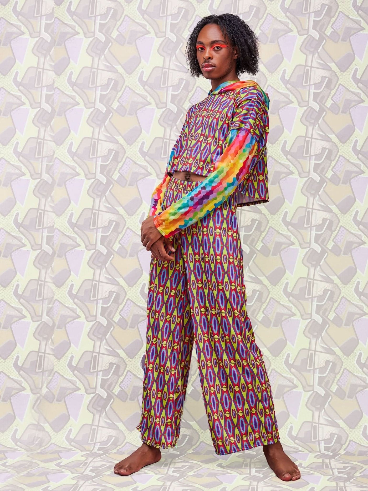 Zoya X Bold Hoodie Print Crop Top - Geometric / Rainbow Print - Shop Zetu Kenya