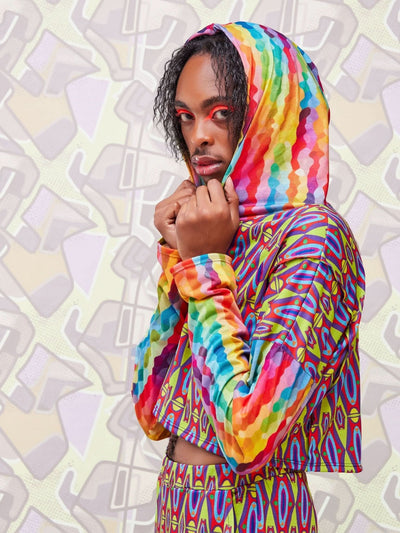 Zoya X Bold Hoodie Print Crop Top - Geometric / Rainbow Print - Shop Zetu Kenya