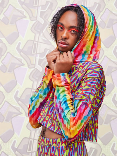 Zoya X Bold Hoodie Print Crop Top - Geometric / Rainbow Print - Shop Zetu Kenya